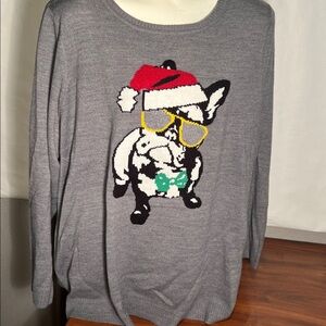 Santa Pug, Avenue 22-24, gray long sleeve festive Christmas sweater